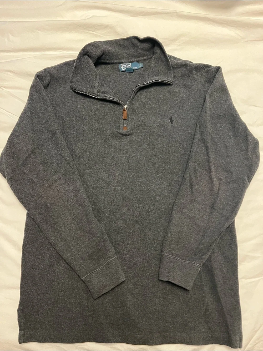 Polo by Ralph Lauren Men's Charcoal Quarter-Zip Sweater, Size Large Tall